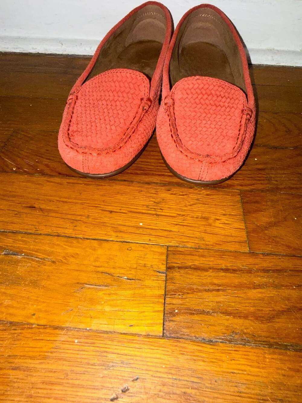 Aerosoles Over Drive Loafers Orange Suede Woven Slip-On Flats US 6